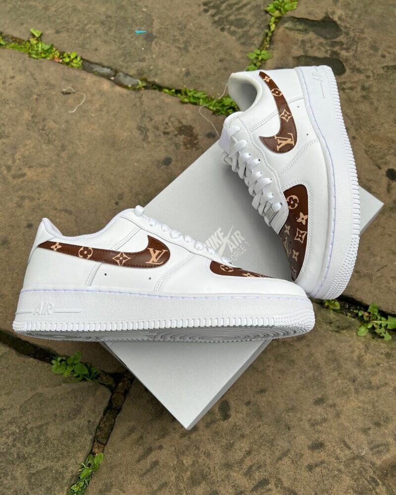 Brown and cream LV Air Force 1 Custom - KingShooz Shop