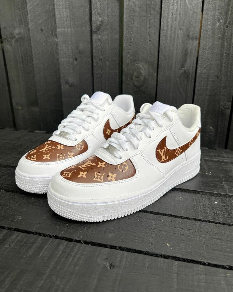 Brown and cream LV Air Force 1 Custom - KingShooz Shop